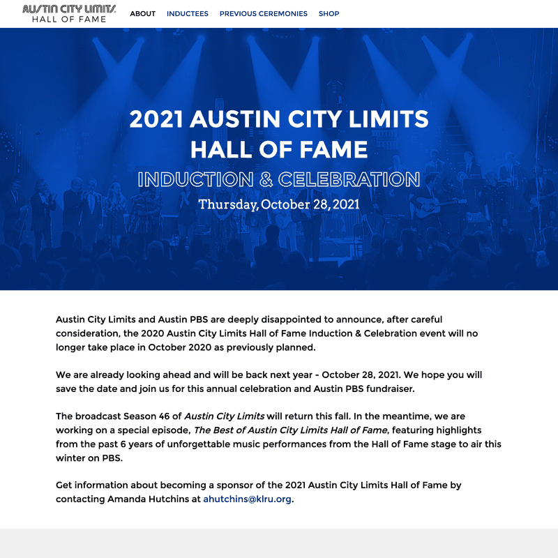 Screenshot of ACL Hall of Fame website