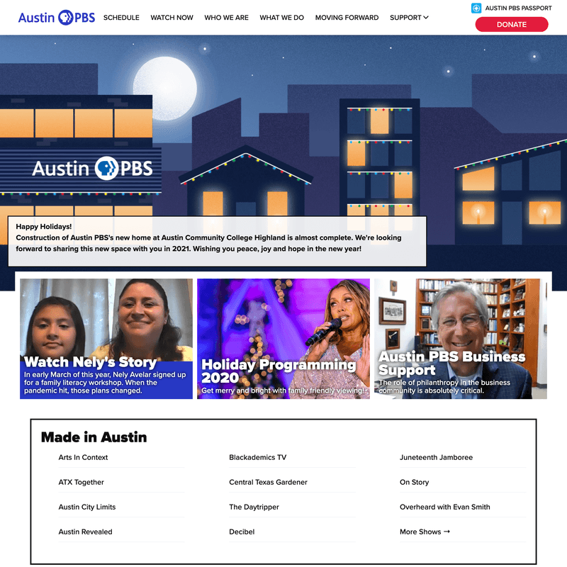 Screenshot of Austin PBS website