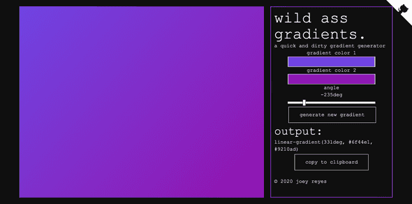 Desktop View of Wild Ass Gradients homepage.